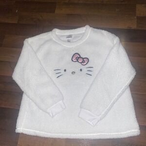 Hello Kitty by Sanrio White Faux Fur Sleepwear Pajama Top Sweater Youth XL 16-18